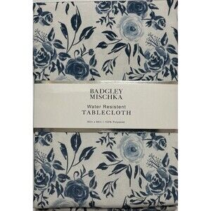 Badgley Mischka Tablecloth 60 X 84 Inch Indoor Outdoor Oblong Blue Floral